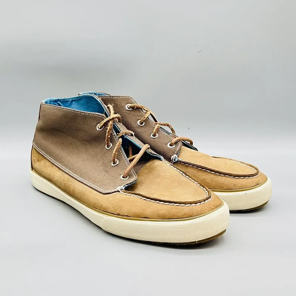 Sperry Shoes Mens 13 Brown Leather Canvas Top Sider Boat Chukka Casual Comfort